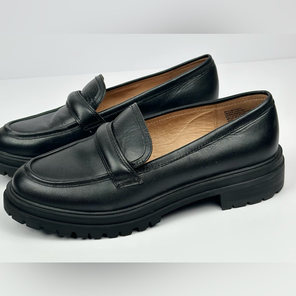 Madewell Womens Corinne Black Leather Lug Sole Slip On Loafers size 8.5